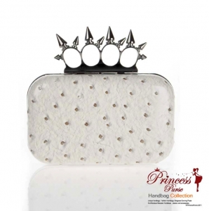 Designer Inspired Leatherette Spiked Four Finger Handle Evening Bag w/ Ostrich Skin Like Finish